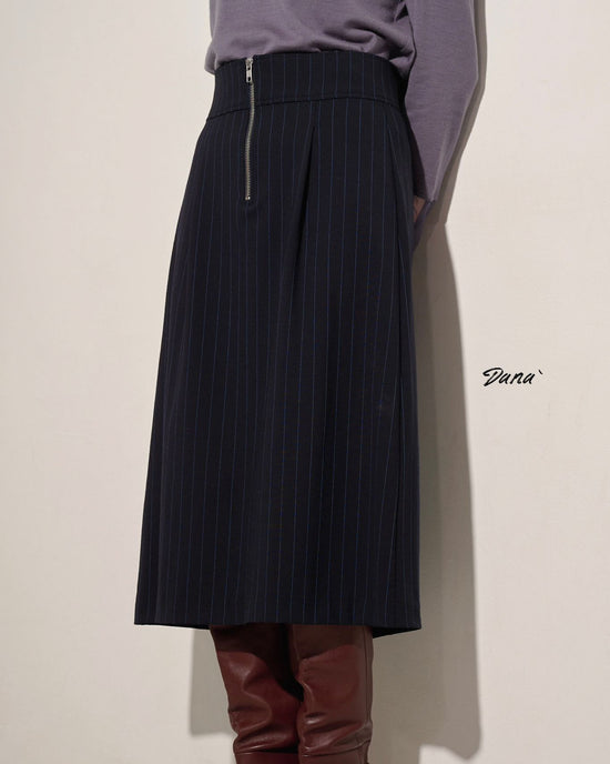 aalis DANA Zip front detail skirt (Navy stripe)