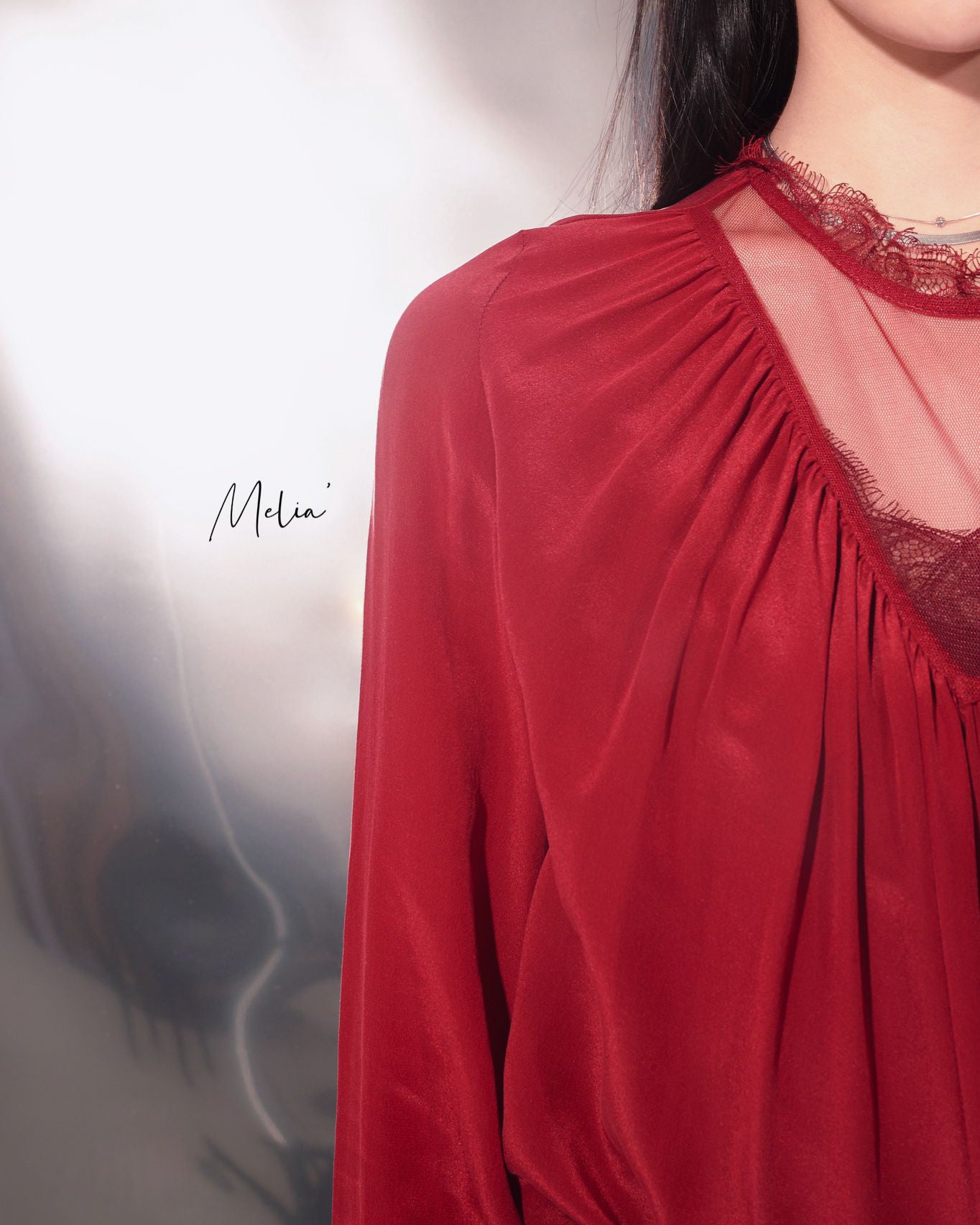 aalis MELIA mesh lace v babydoll top (Red)