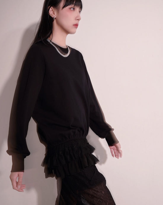 aalis KALI mesh layer hem sweater (Black)