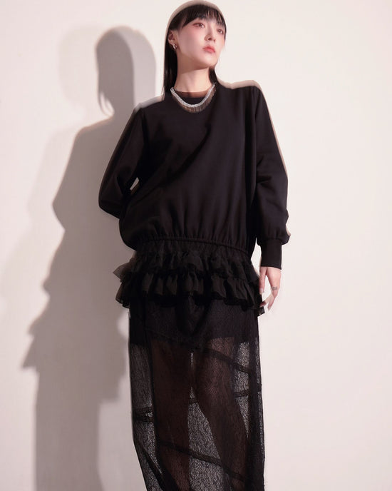 aalis KALI mesh layer hem sweater (Black)