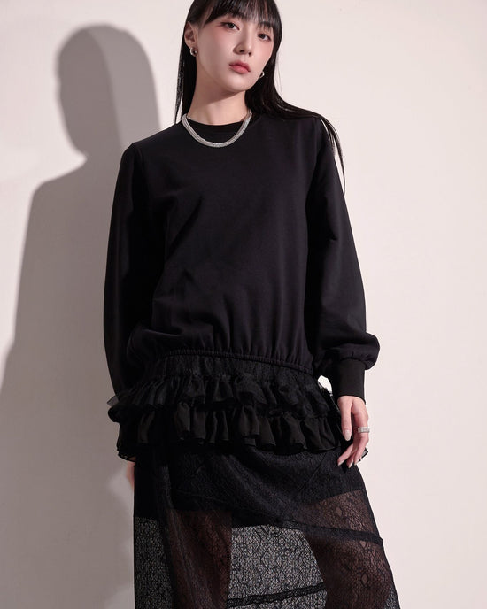 aalis KALI mesh layer hem sweater (Black)