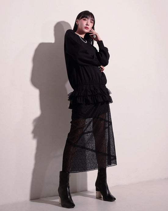 aalis SELIA lace straight skirt (Black)