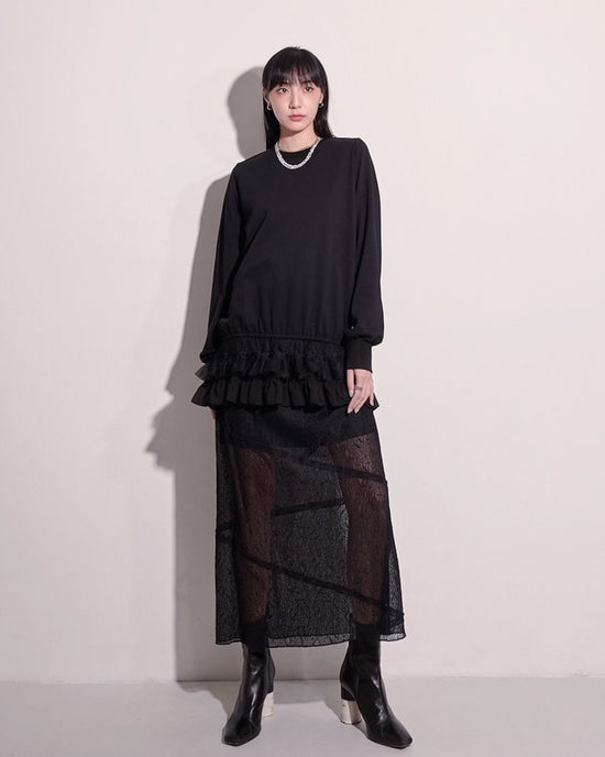 aalis KALI mesh layer hem sweater (Black)