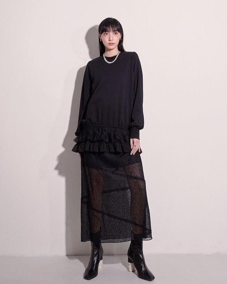 aalis SELIA lace straight skirt (Black)