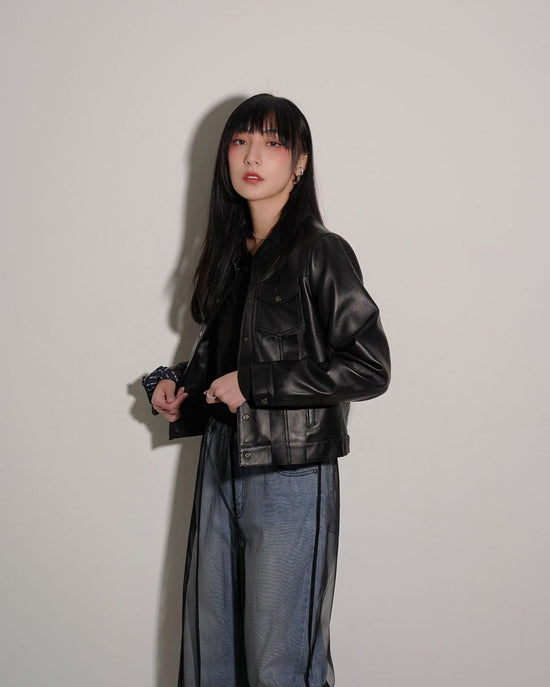 aalis PERTH mesh collar leather jacket (Black)