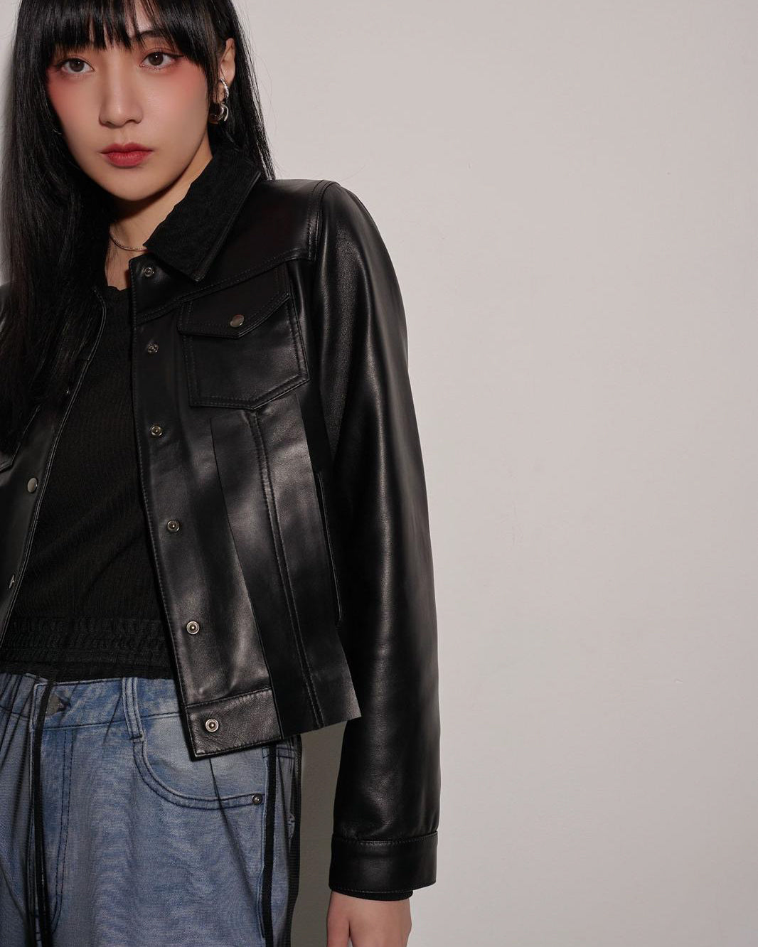 (Pre-order) aalis PERTH mesh collar leather jacket (6 colours - Custom size)