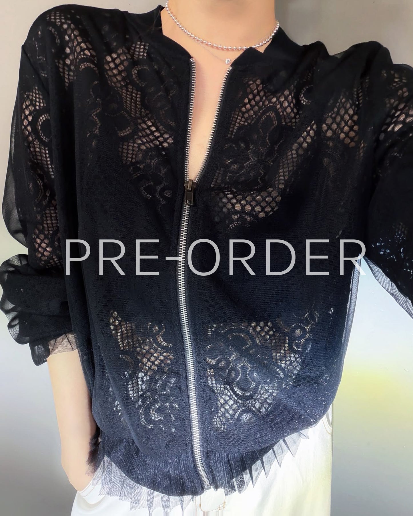 (Pre-order) aalis CARICE SS26 lace bomber jacket (Black)