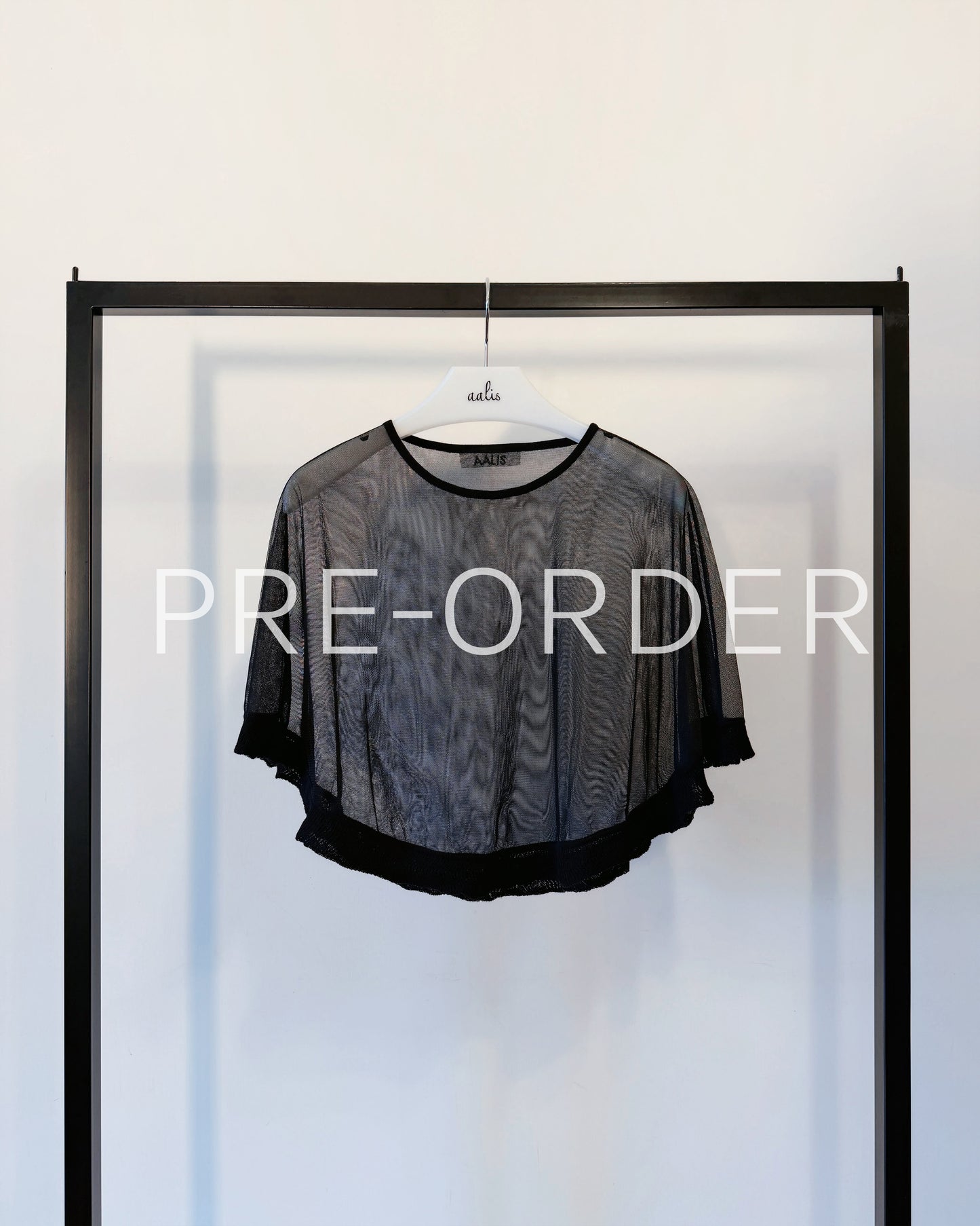 (Pre-order) aalis CARPI mesh cape with knitted ruffle trim (Black)