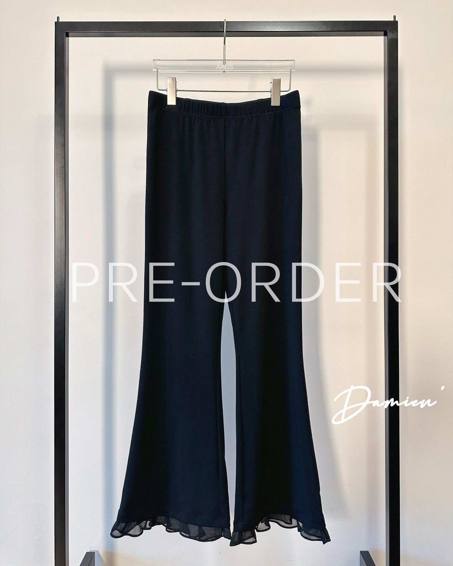 (Pre-order) aalis DAMIEN SS26 chiffon ruffle hem pants (Black)
