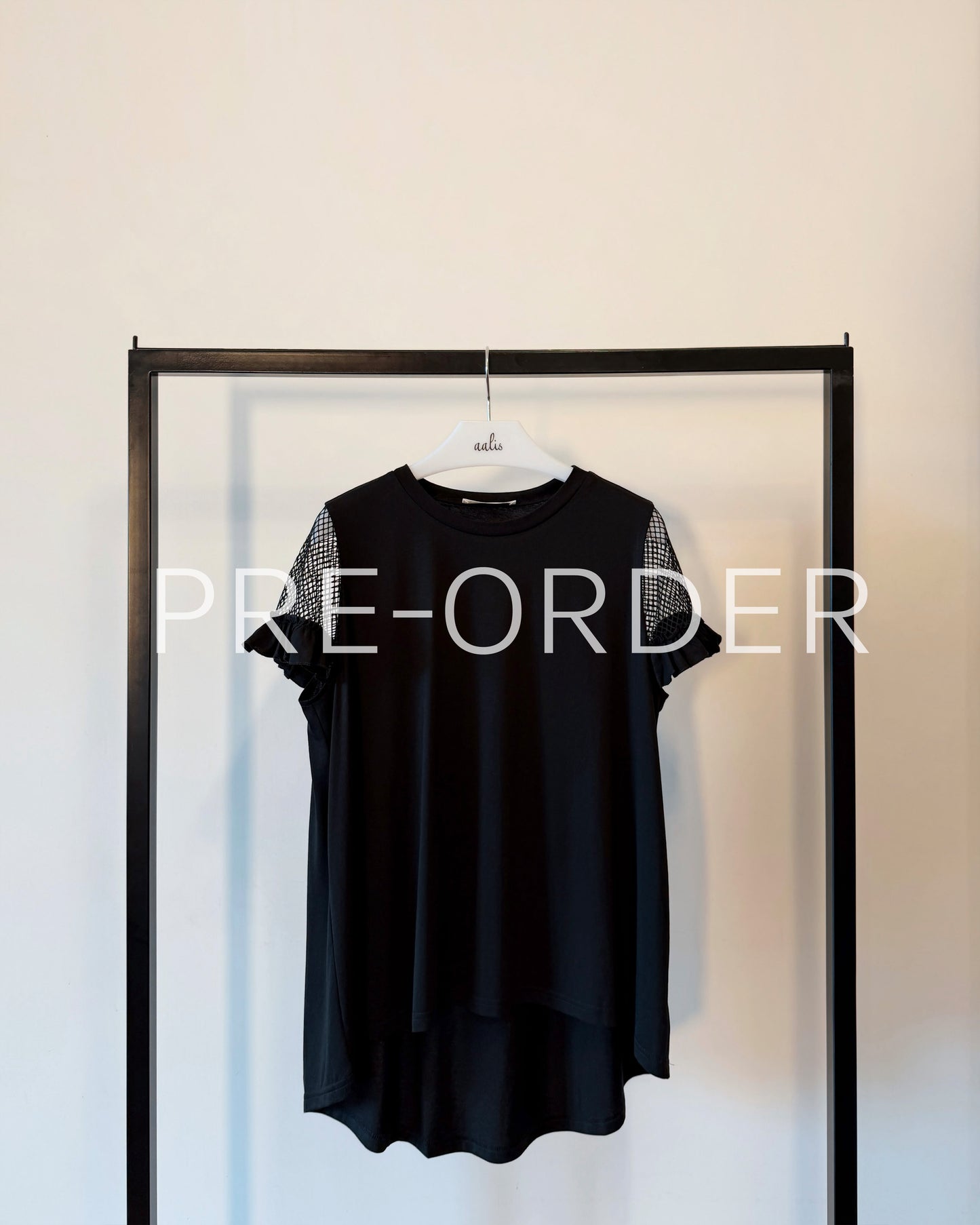 (Pre) aalis ELEON netting ruffle sleeves top (Black)