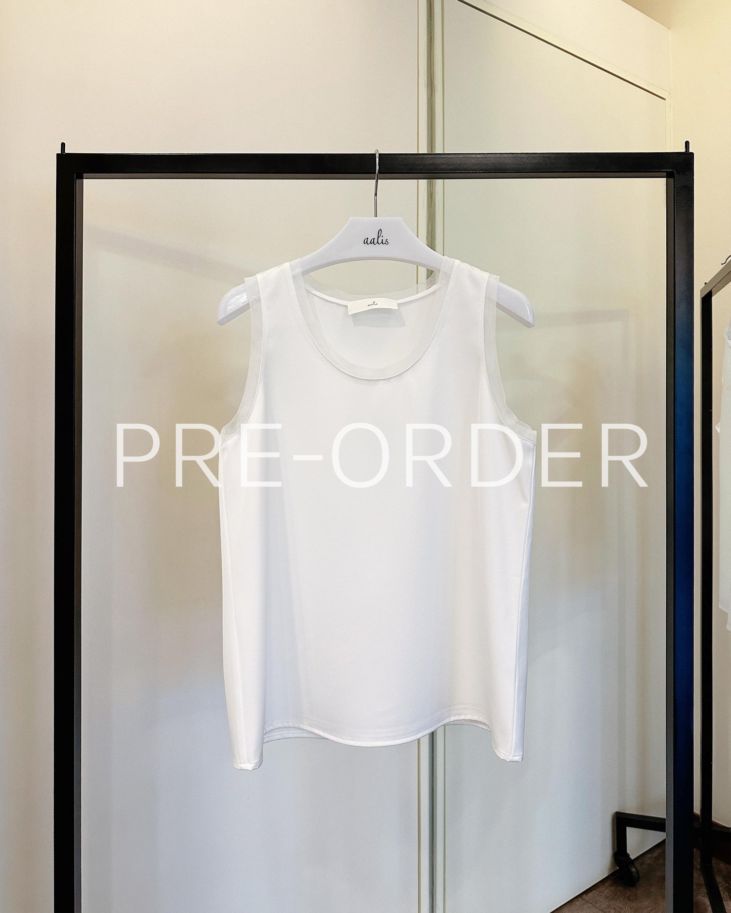 (Pre-order) aalis IVY SS26 scoop neck mesh tank (White)