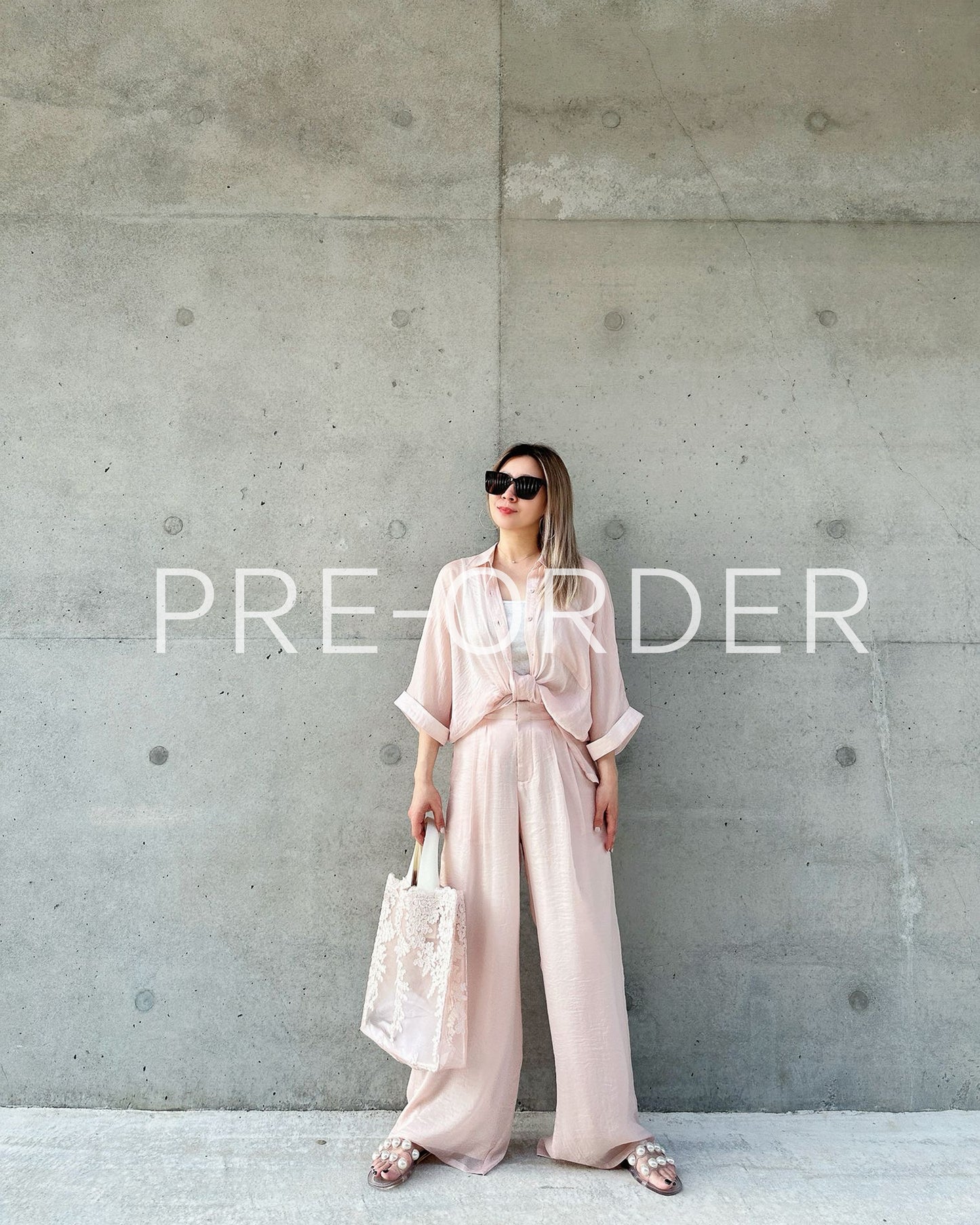 (Pre-order) aalis MENA SS26 mid sleeves oversized shirt (Light Pink)