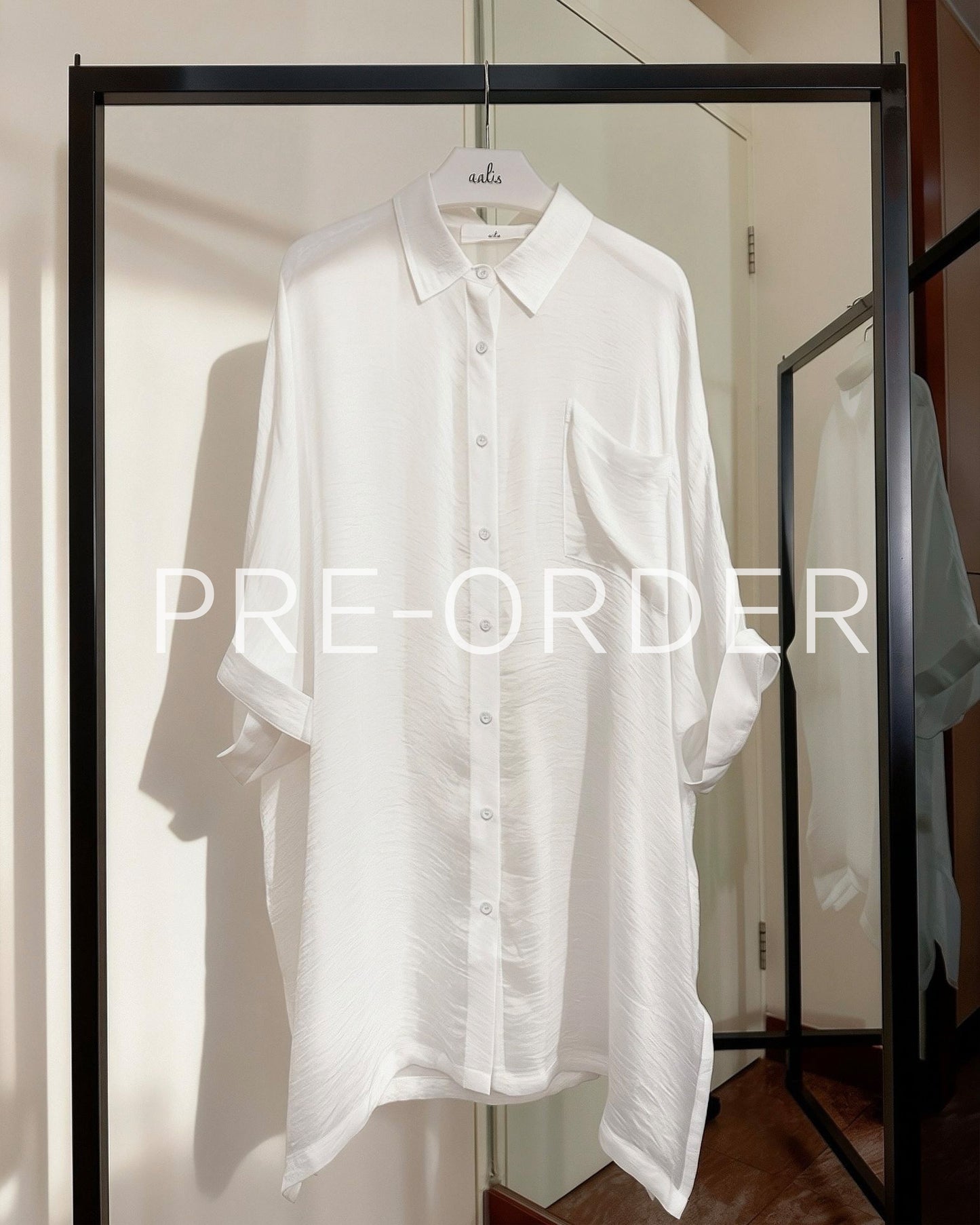 (Pre-order) aalis MENA SS26 mid sleeves oversized shirt (White)