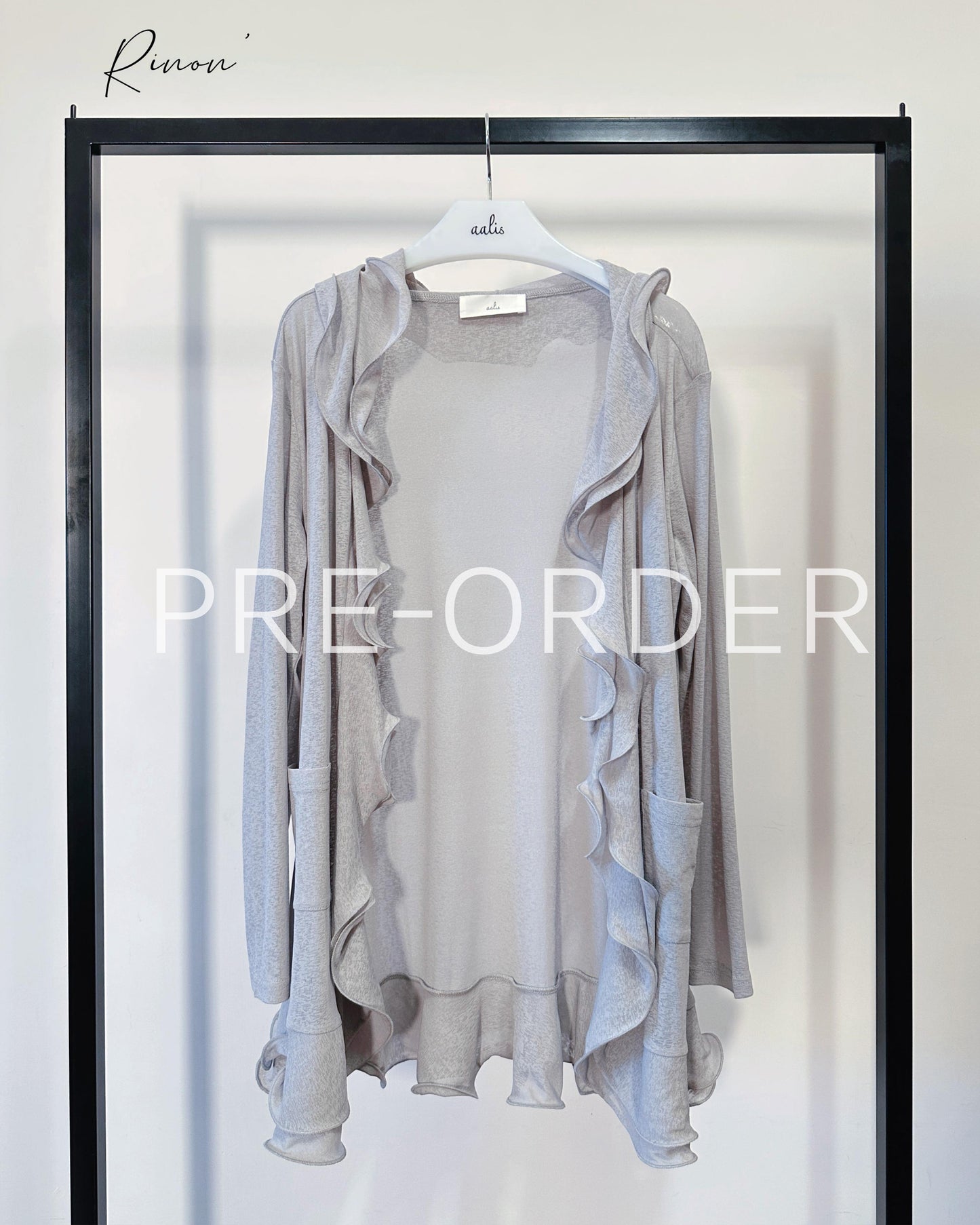 (Pre-order) aalis RINON cascade ruffle front long cardigan (Lt Grey)