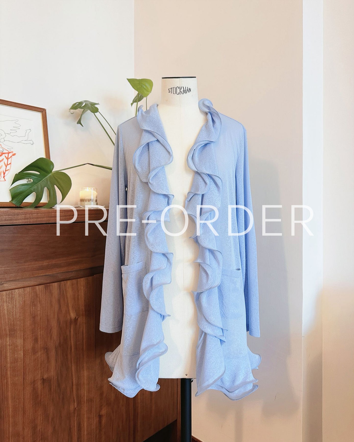 (Pre-order) aalis RINON cascade ruffle front long cardigan (Lt Blue)