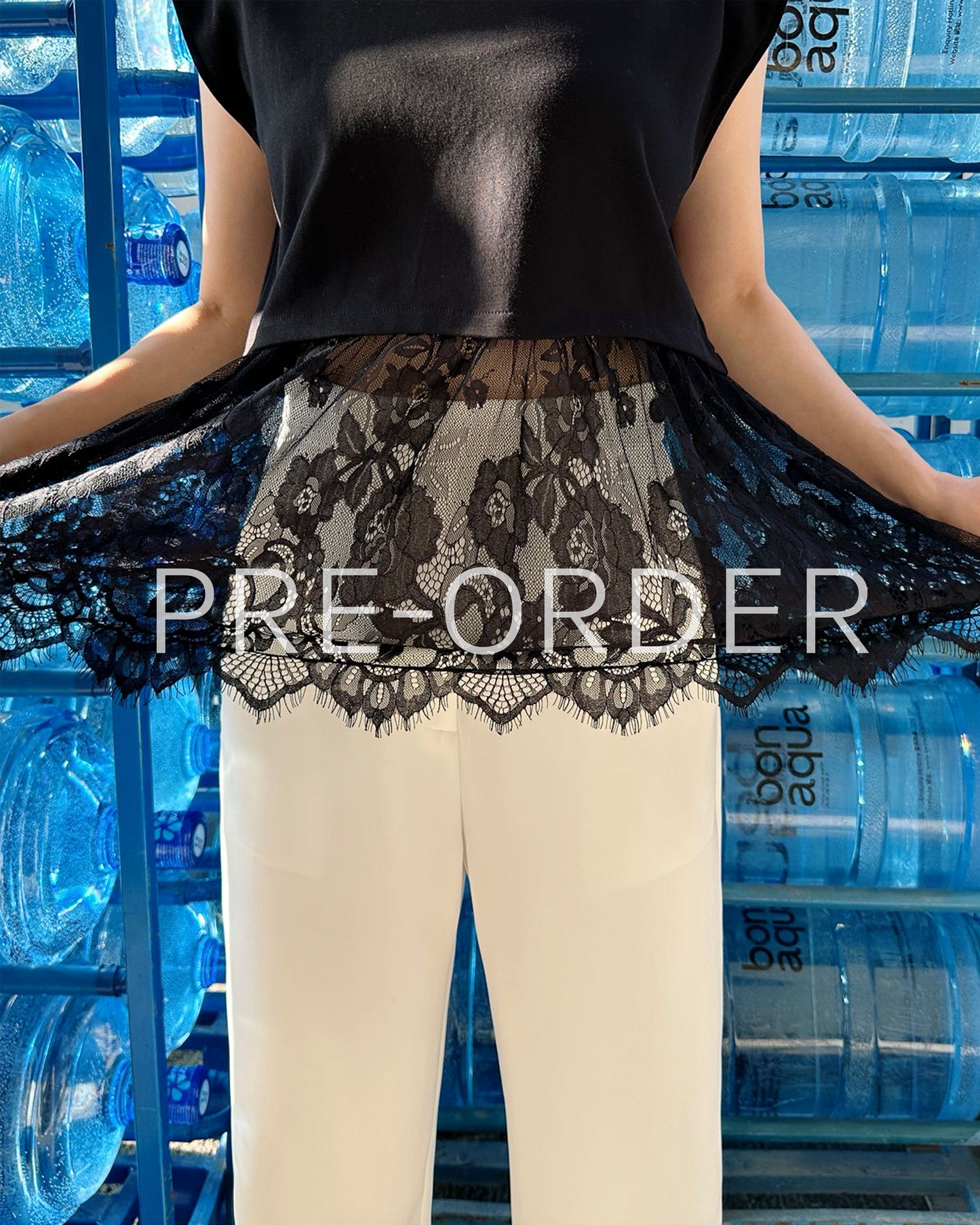 (Pre-order) aalis RUTH lace insert cape sleeves top (Black)