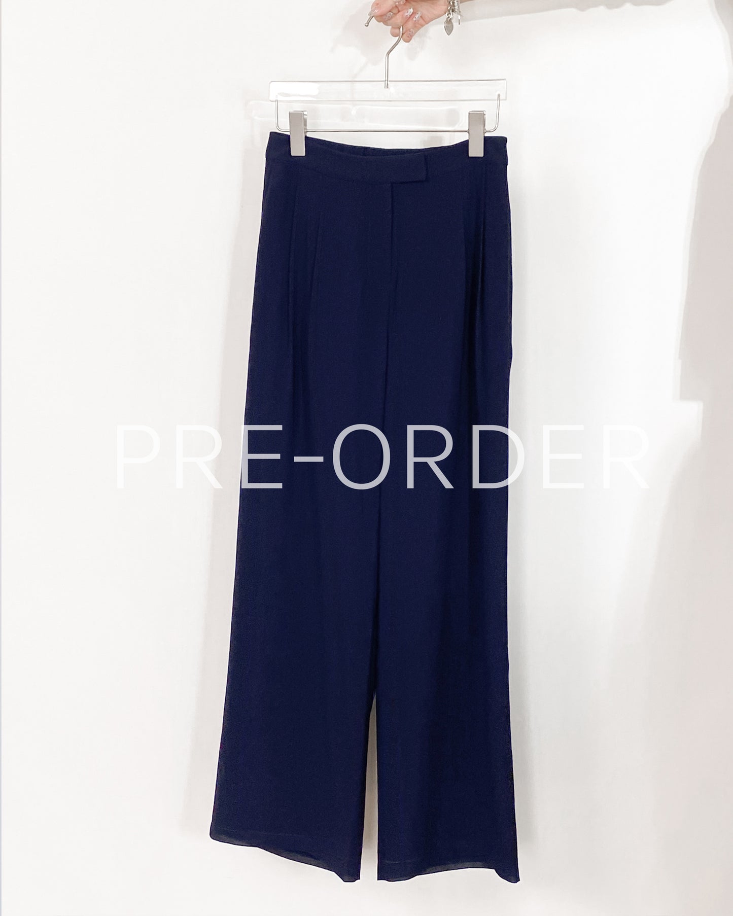 (Pre-order) aalis SAB FW26 full lining chiffon pants (Navy)