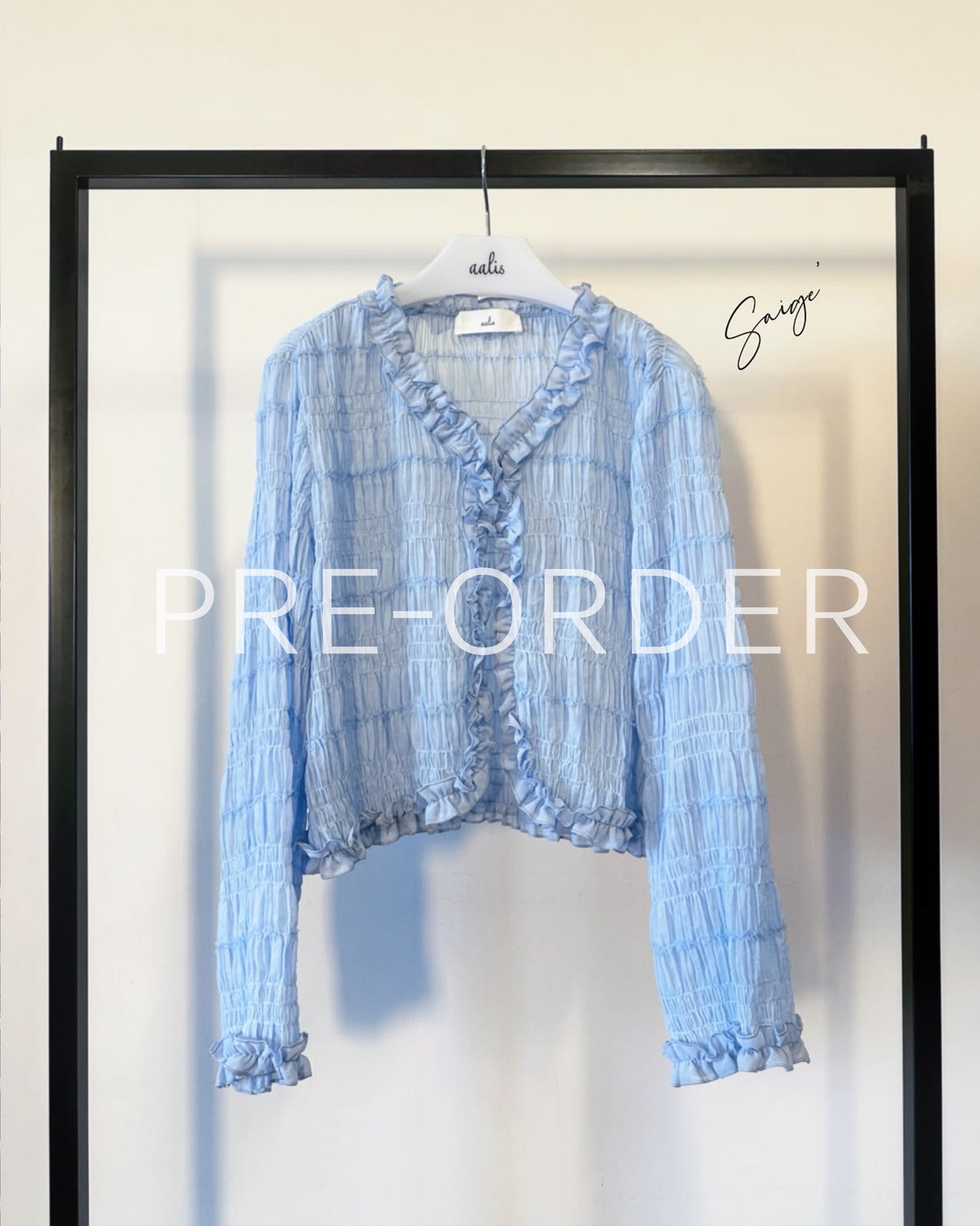 (Pre-order) aalis SAIGE chiffon ruching cardigan (Blue)