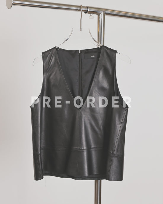 (Pre-order) aalis TEXAS v neck leather top (Black)