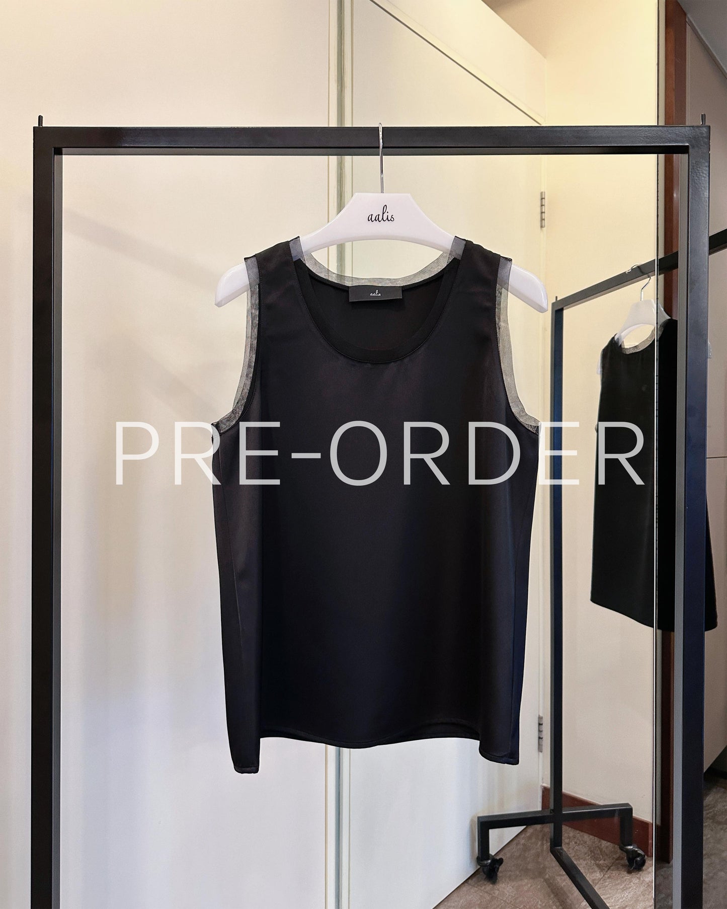 (Pre-order) aalis IVY FW26 scoop neck mesh tank (Black)