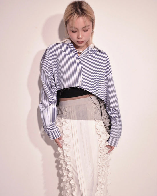 aalis RIA cropped L/S shirt (Blue stripe)