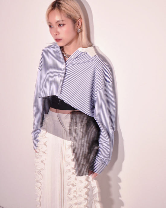 aalis RIA cropped L/S shirt (Blue stripe)