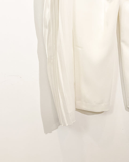 aalis LAM cutout chiffon side pleated pants (White)