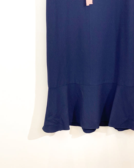 aalis KEMI mesh collar grosgrain ribbon tie on the back bias cut dress (Navy)