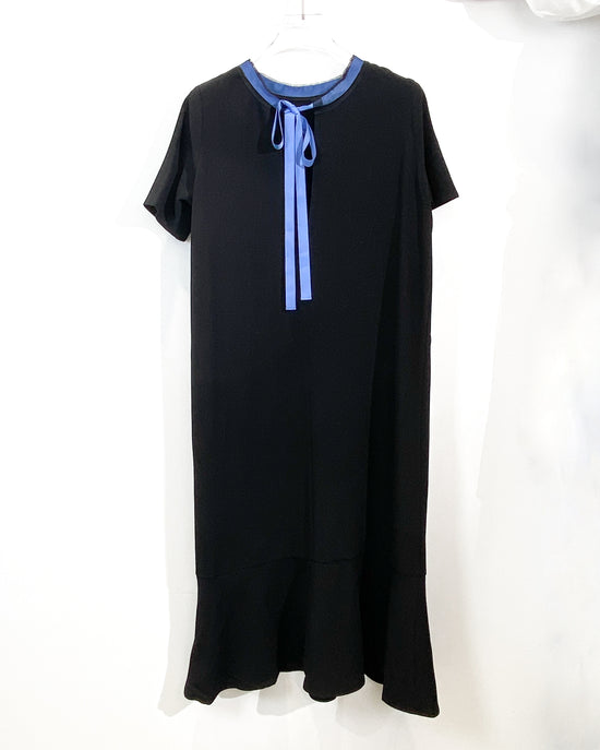 aalis KEMI mesh collar grosgrain ribbon tie on the back bias cut dress (Black)