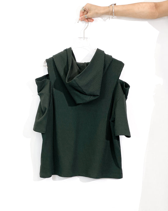 aalis NAJI KNIT cutout shoulder lace hoodie (Dark green)