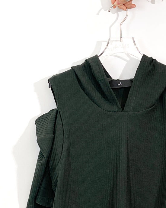 aalis NAJI KNIT cutout shoulder lace hoodie (Dark green)