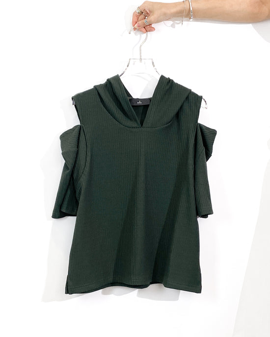 aalis NAJI KNIT cutout shoulder lace hoodie (Dark green)