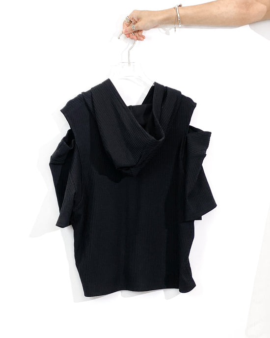 aalis NAJI KNIT cutout shoulder lace hoodie (Black)