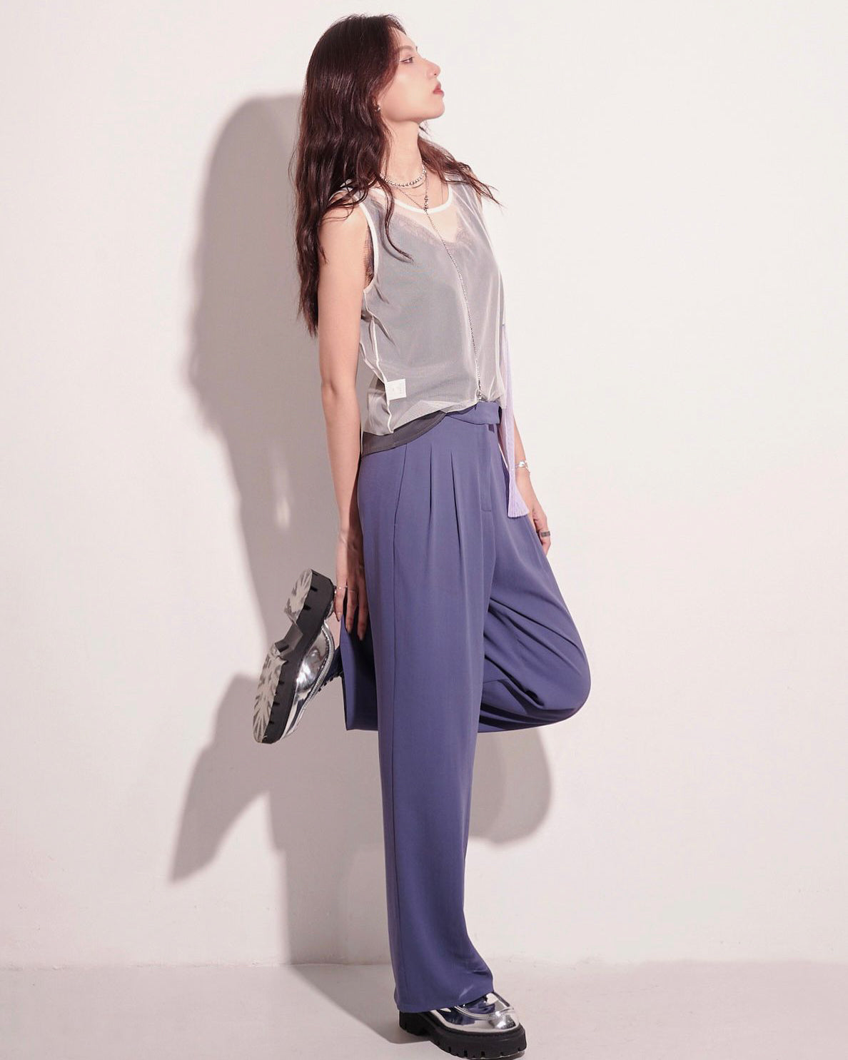 aalis SAB full linning chiffon pants (Purple grey)