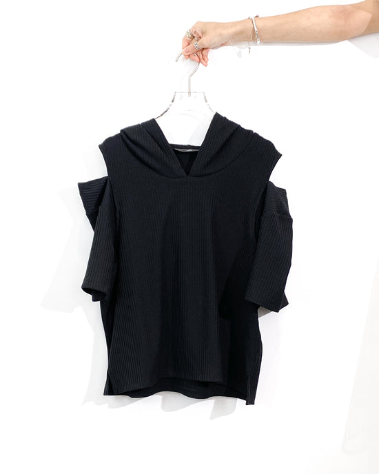aalis NAJI KNIT cutout shoulder lace hoodie (Black)