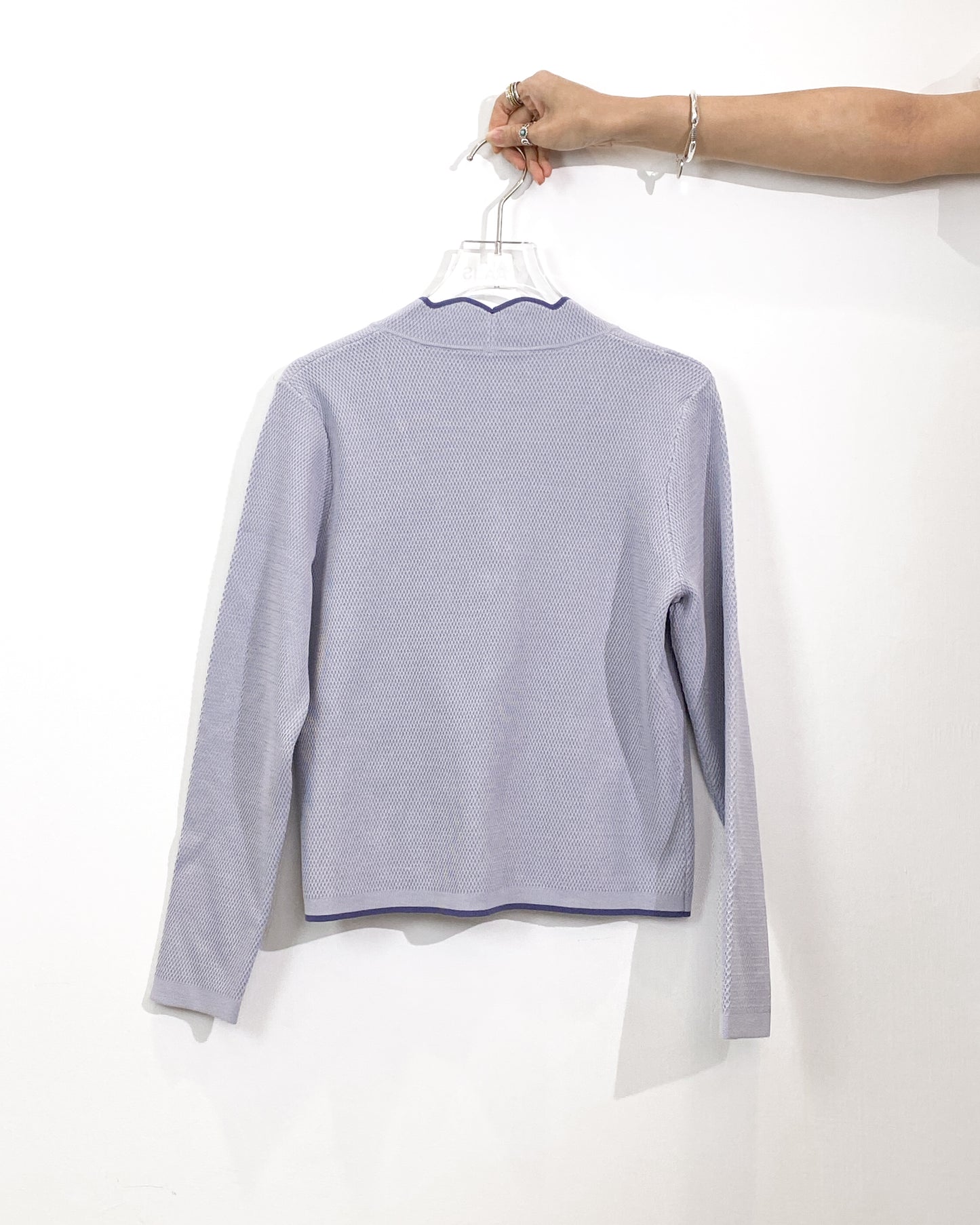 aalis MAG FW25 scallop edge color blocking 4 pockets cardigan (Light blue mix)