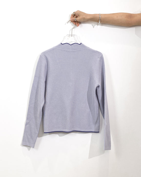 aalis MAG FW25 scallop edge color blocking 4 pockets cardigan (Light blue mix)