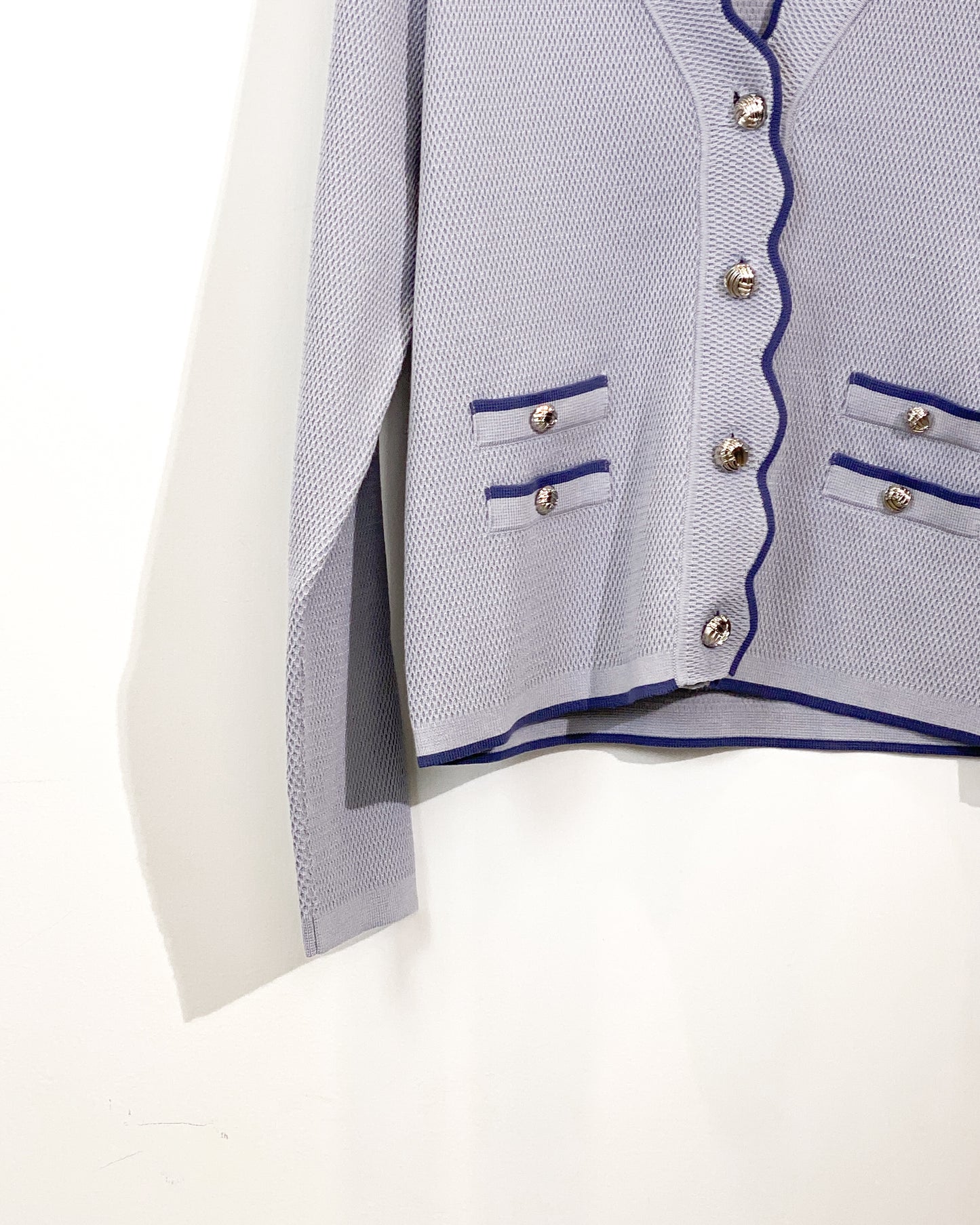 aalis MAG FW25 scallop edge color blocking 4 pockets cardigan (Light blue mix)