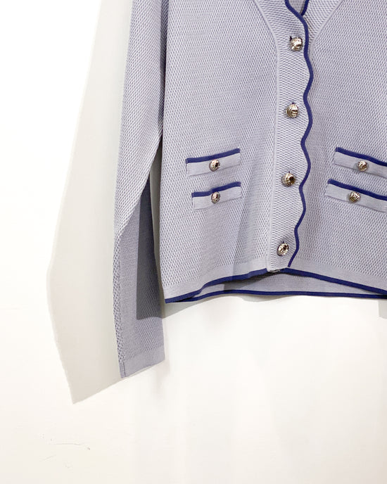 aalis MAG FW25 scallop edge color blocking 4 pockets cardigan (Light blue mix)