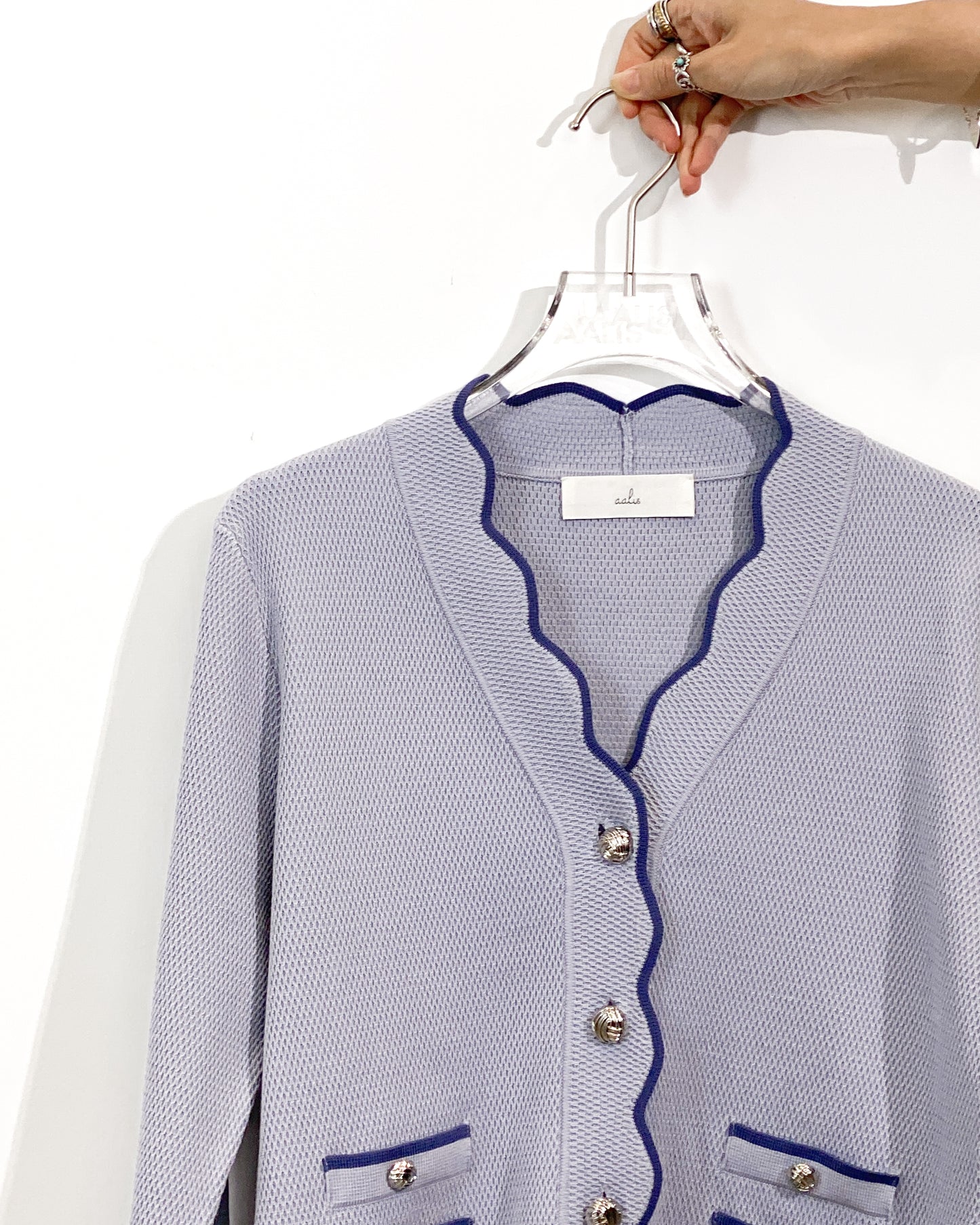 aalis MAG FW25 scallop edge color blocking 4 pockets cardigan (Light blue mix)