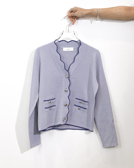 aalis MAG FW25 scallop edge color blocking 4 pockets cardigan (Light blue mix)