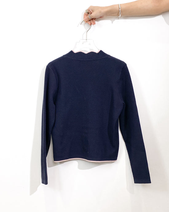 aalis MAG FW25 scallop edge color blocking 4 pockets cardigan (Navy mix)