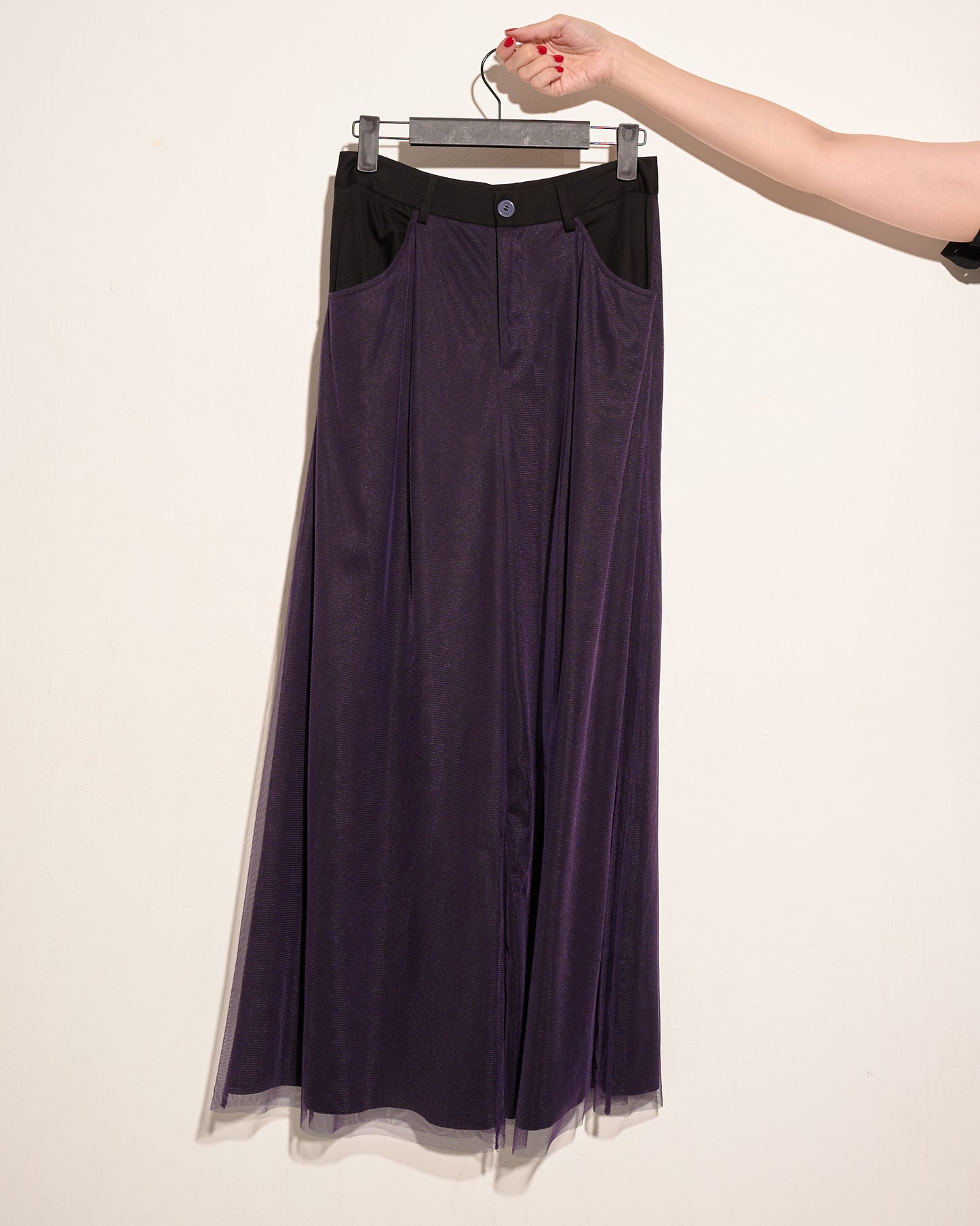 aalis ARIYA mesh details wide legs pants (Black purple)