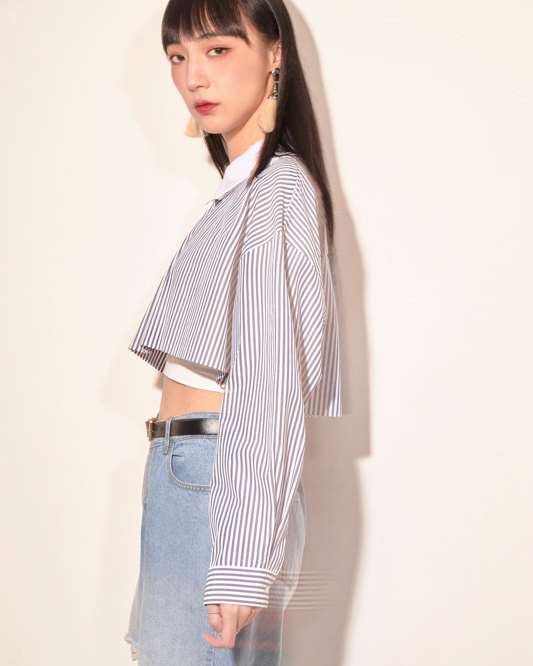 aalis RIA cropped L/S shirt (Blue stripe)