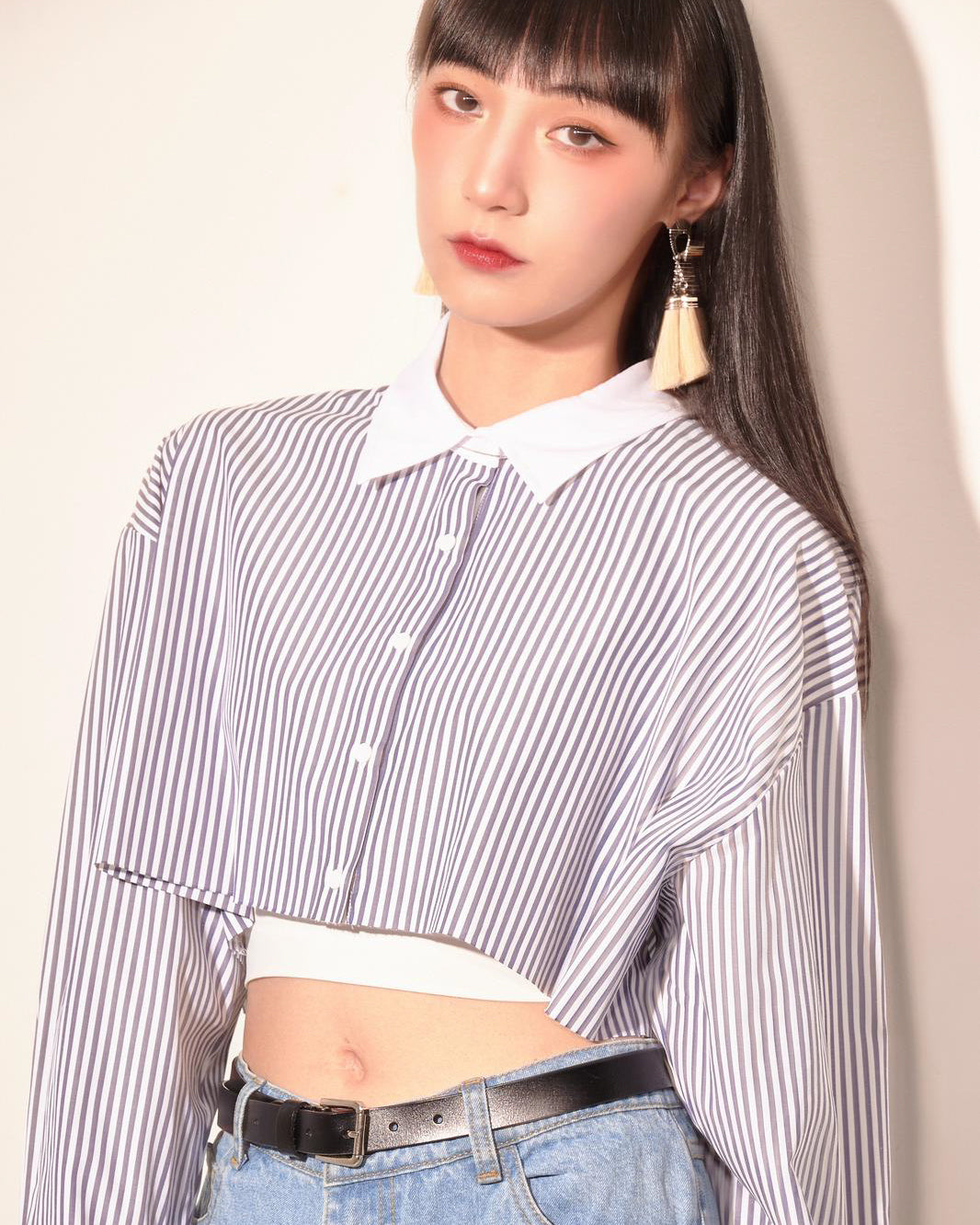 aalis RIA cropped L/S shirt (Blue stripe)