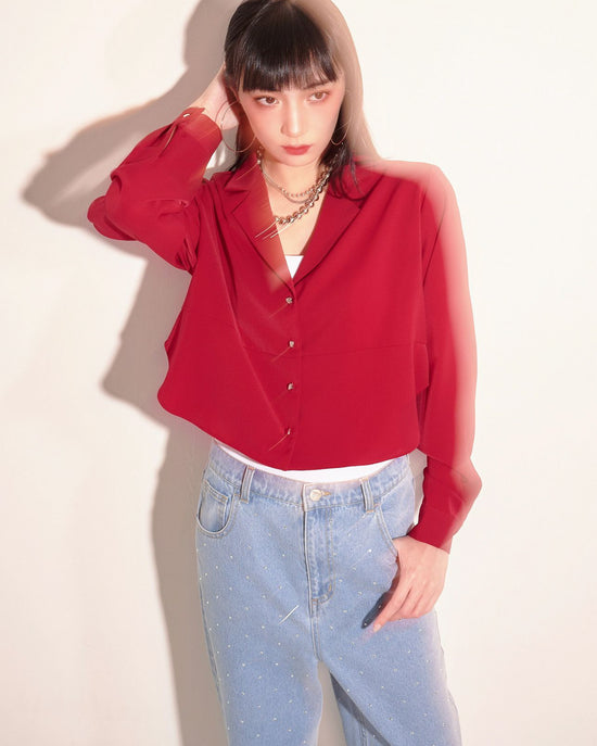 aalis BIA mesh layer V neck shirt (Red)