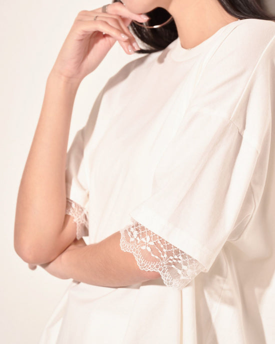 aalis DALYA washed lace trim s/s top (White)