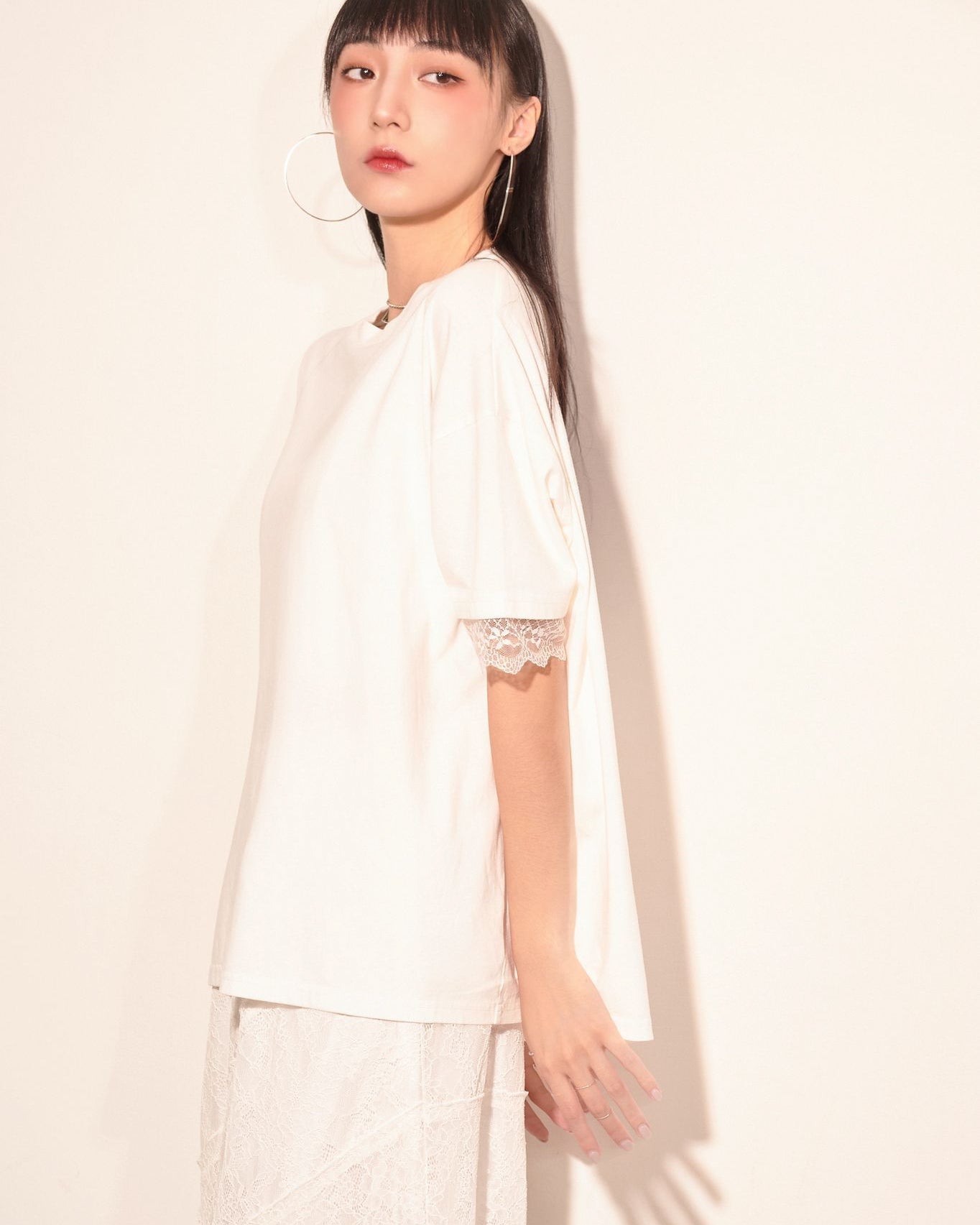 aalis DALYA washed lace trim s/s top (White)