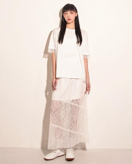 aalis DALYA washed lace trim s/s top (White)