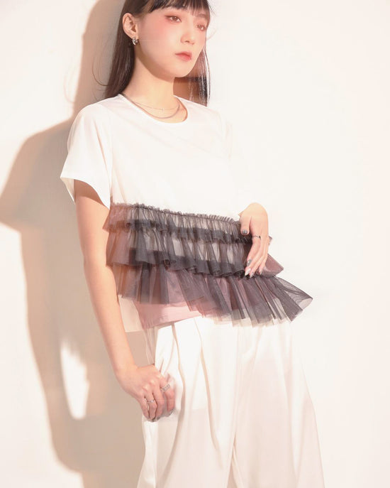 aalis NIKA pleated mesh tier s/s top (White mix)